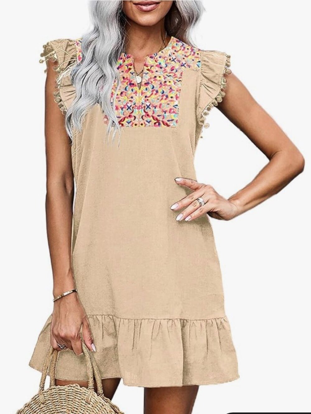 Kirundo Mauve Boho Embroidered Dress Size M Ruffled Hem Boho Beach Vacation